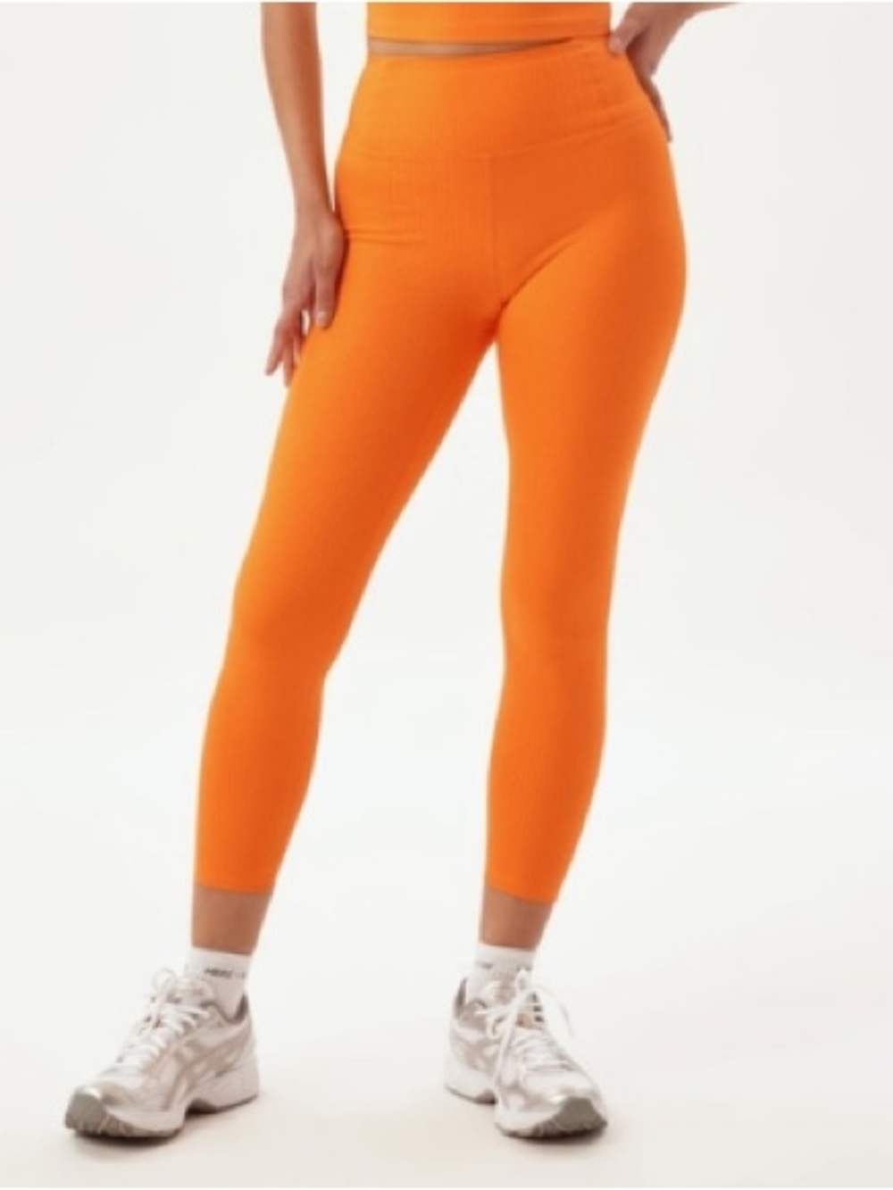 Girlfriend Collective High Rise Neon Orange Rubbed Leggings Small